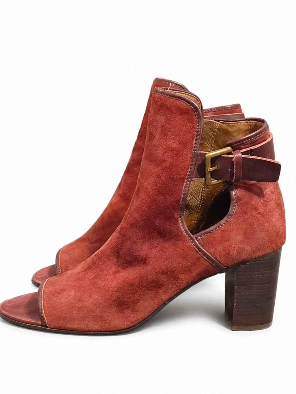 Donald J. Pliner Burgandy Suede Open-Toe Mules with Buckle